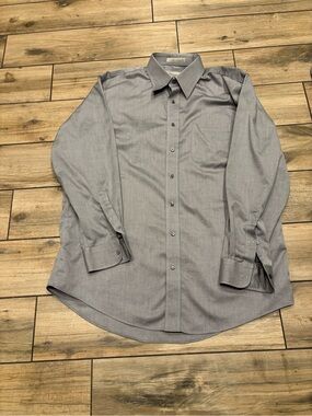 Nordstrom Mens 16.5 34 Smartcare Grey Herringbone Cotton Dress Shirt